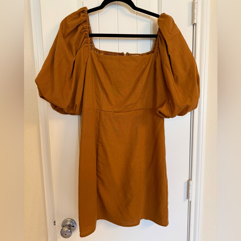 Women’s Rust Puff Sleeve Mini Dress